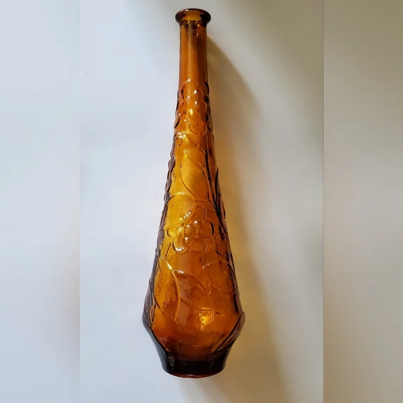 Vntg Empoli 15 1/2" Amber Butterfly & Flower Bottle - Picture 11 of 11